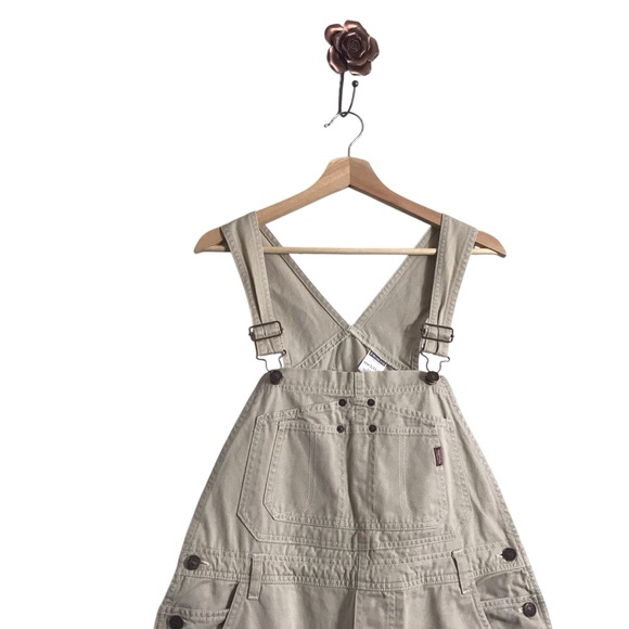 Jordache Vintage Bib Overalls Womens Large Carpenter Cargo Streetwear Beige Y2K - Picture 7 of 14